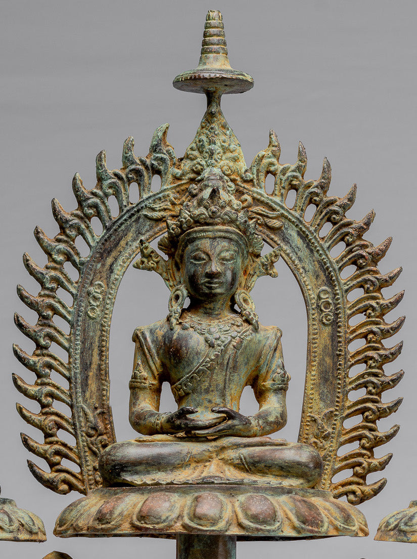 Statue di Buddha - Antique in stile indonesiano Bronzo Meditazione giavanese Statua di Buddha - 49 cm/20 "