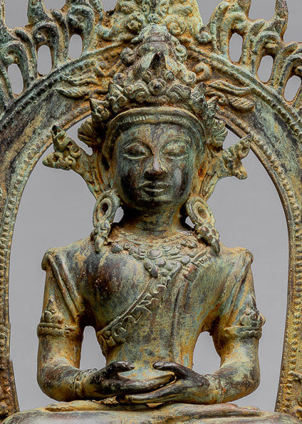 Statue di Buddha - Antique in stile indonesiano Bronzo Meditazione giavanese Statua di Buddha - 49 cm/20 "