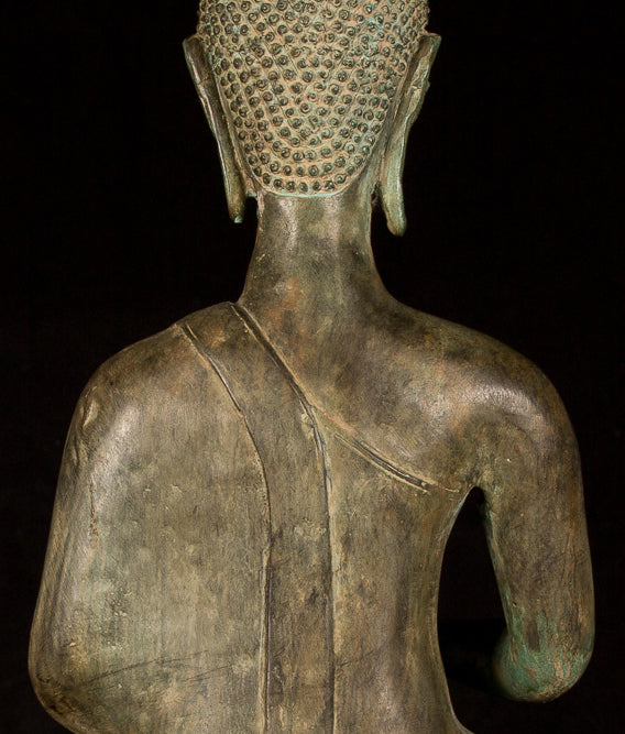 Buddha Statue -Antique Laos Style Bronze Charity Gautama Buddha Statue - 63cm/25"