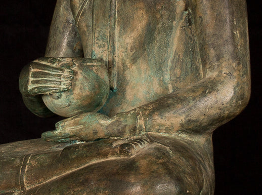 Buddha Statue -Antique Laos Style Bronze Charity Gautama Buddha Statue - 63cm/25"