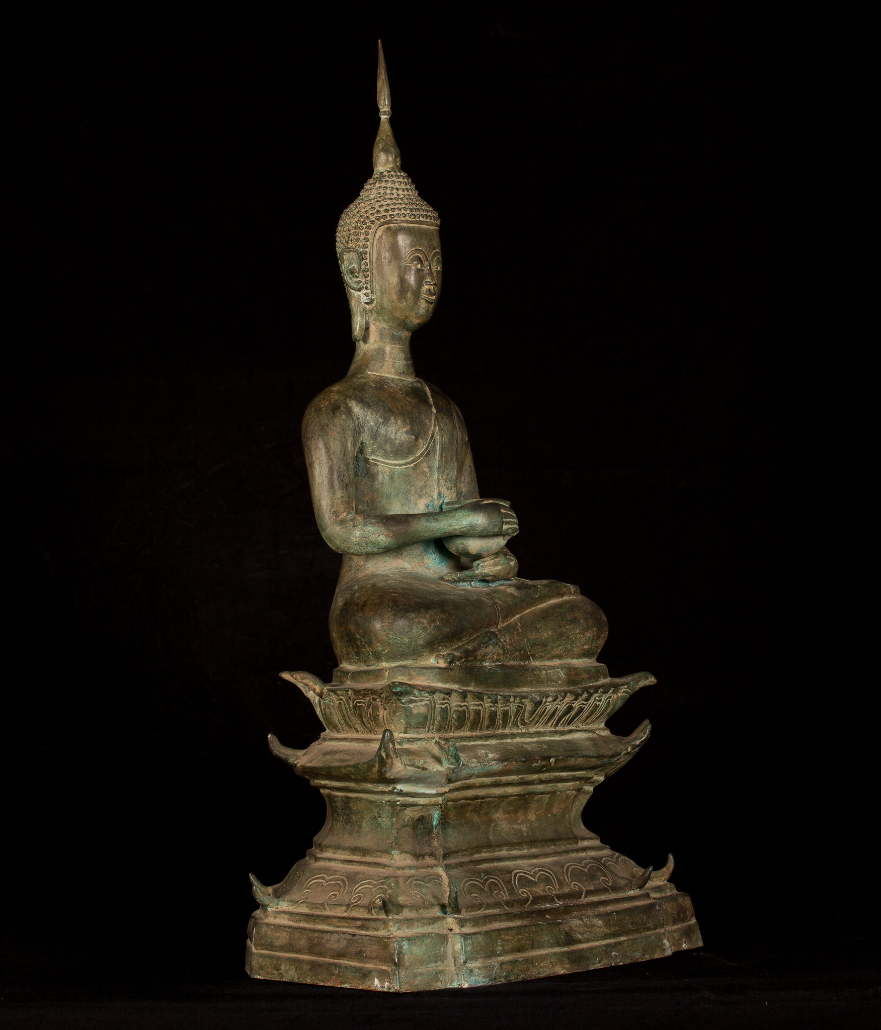 Buddha Statue -Antique Laos Style Bronze Charity Gautama Buddha Statue - 63cm/25"