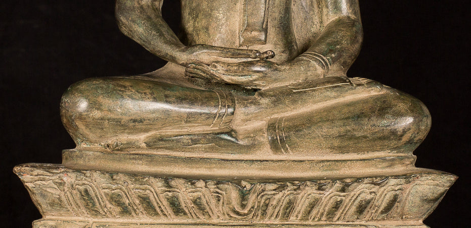 Buddha Statue - Antique Laos Style Bronze Seated Meditation Buddha Statue - 56cm/22"