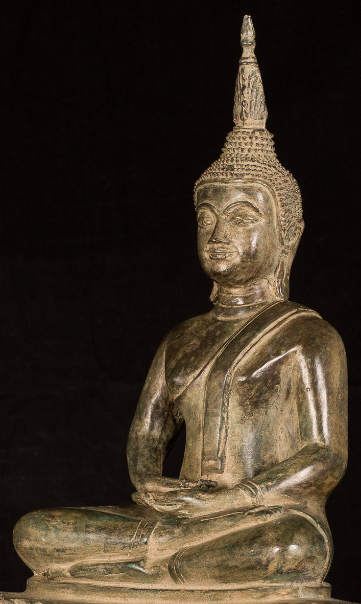 Buddha Statue - Antique Laos Style Bronze Seated Meditation Buddha Statue - 56cm/22"