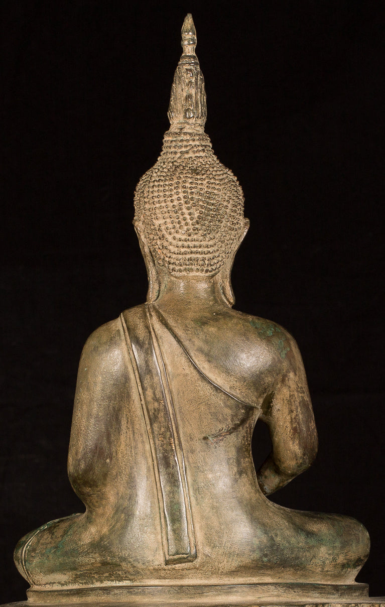 Buddha Statue - Antique Laos Style Bronze Seated Meditation Buddha Statue - 56cm/22"