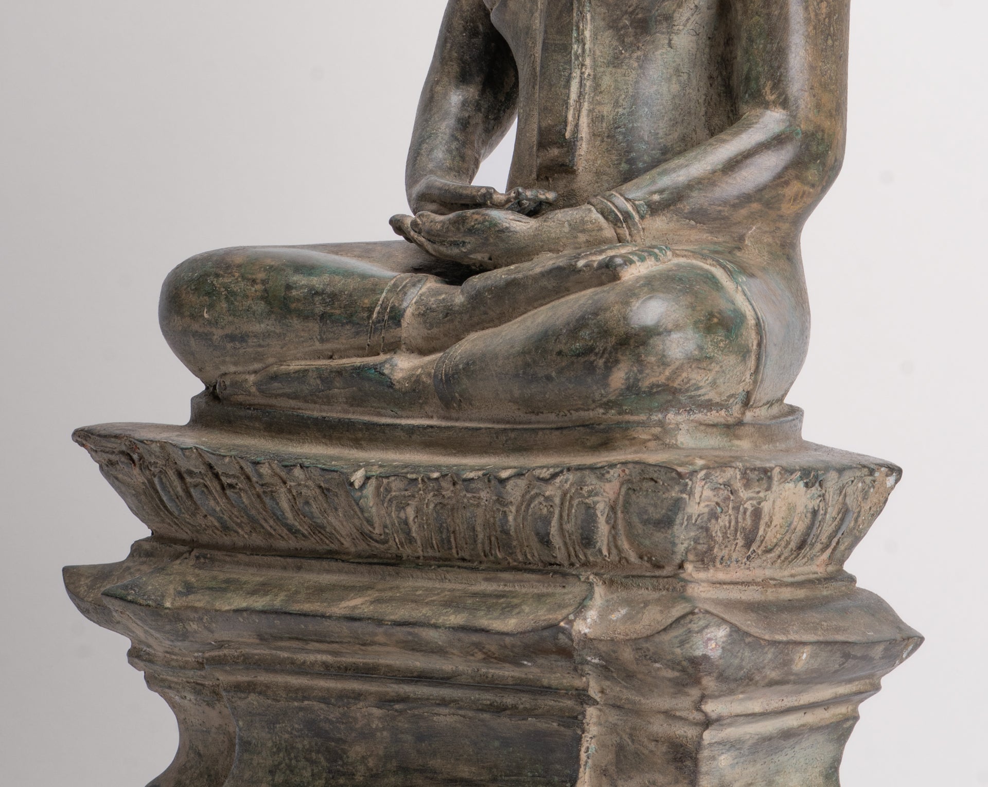 Antique Laos Style Bronze Seated Meditation Buddha Statue - 57cm/23"