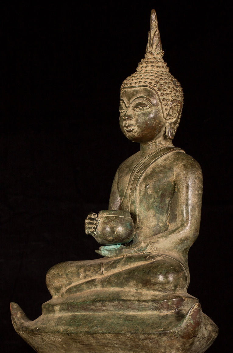 Buddha Statue -Antique Laos Style Bronze Charity Gautama Buddha Statue - 53cm/21"