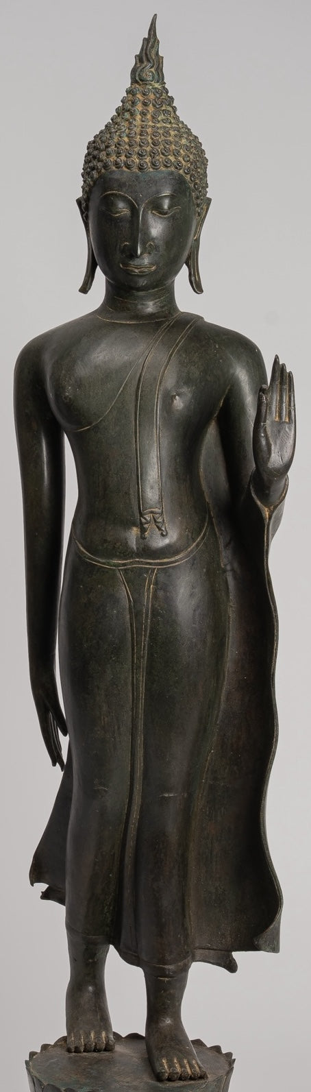 Antique Thai Style Sukhothai Bronze Protection Walking Buddha Statue - 116cm/46"