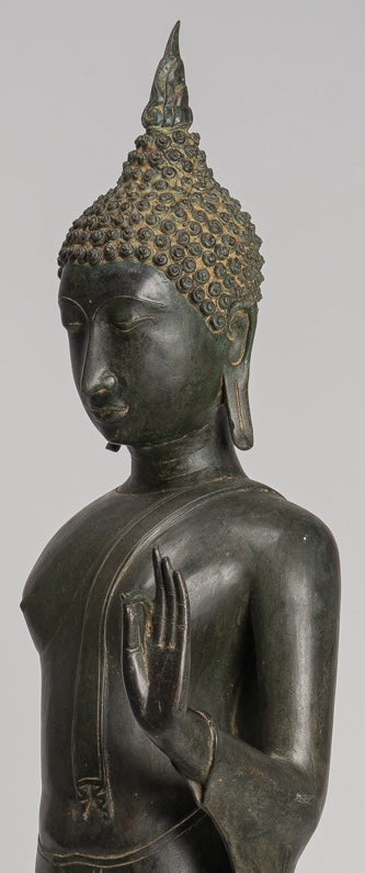 Antique Thai Style Sukhothai Bronze Protection Walking Buddha Statue - 116cm/46"