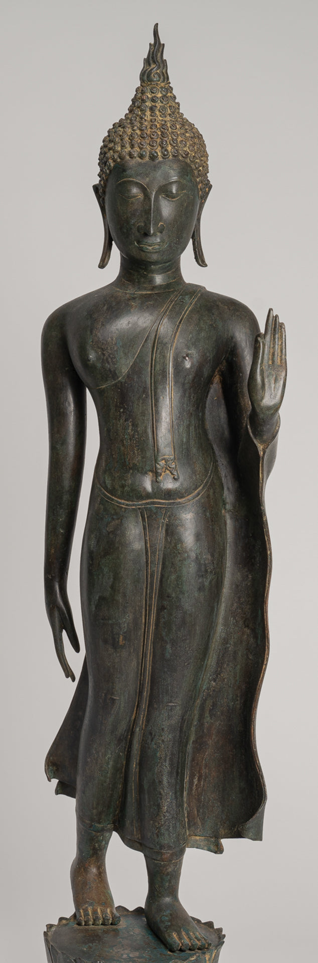 Antique Thai Style Sukhothai Bronze Protection Walking Buddha Statue - 116cm/46"