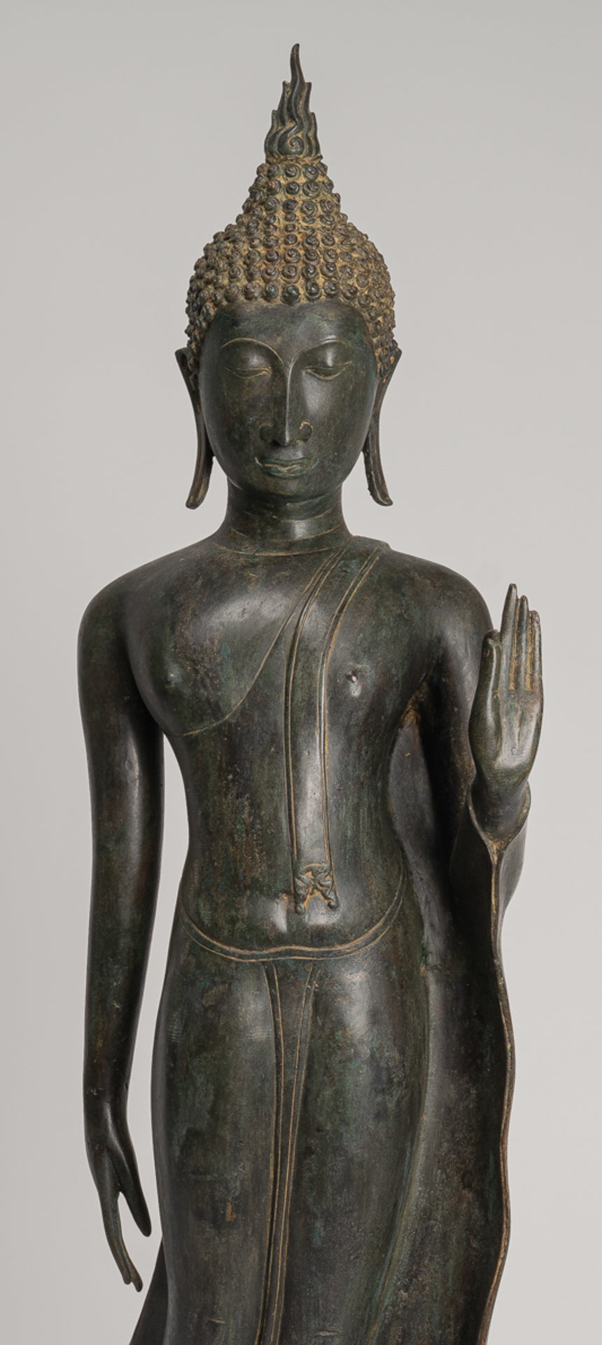 Antique Thai Style Sukhothai Bronze Protection Walking Buddha Statue - 116cm/46"