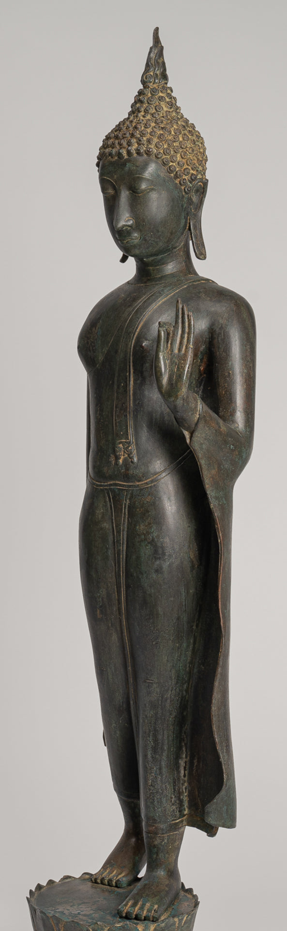 Antique Thai Style Sukhothai Bronze Protection Walking Buddha Statue - 116cm/46"