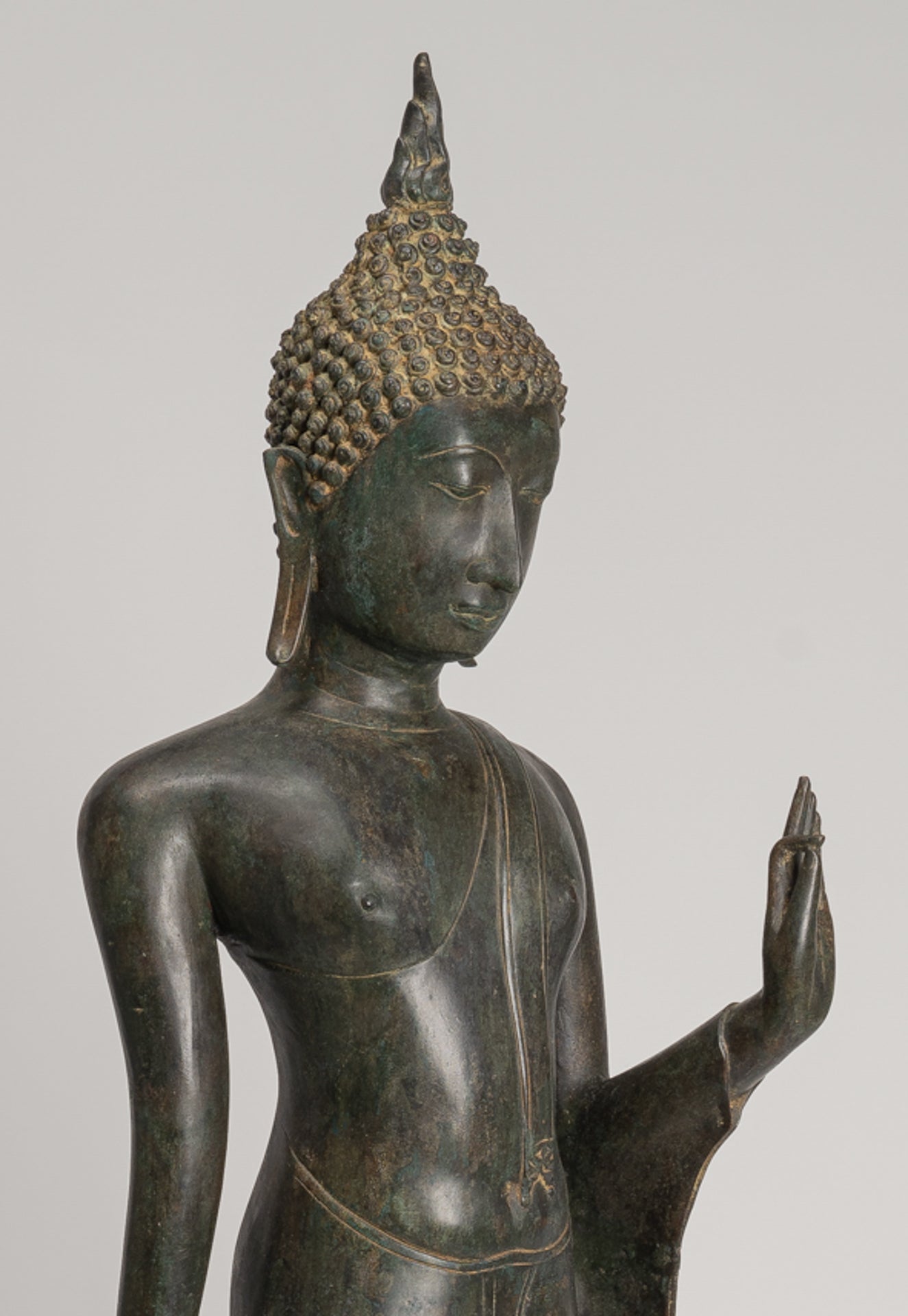 Antique Thai Style Sukhothai Bronze Protection Walking Buddha Statue - 116cm/46"