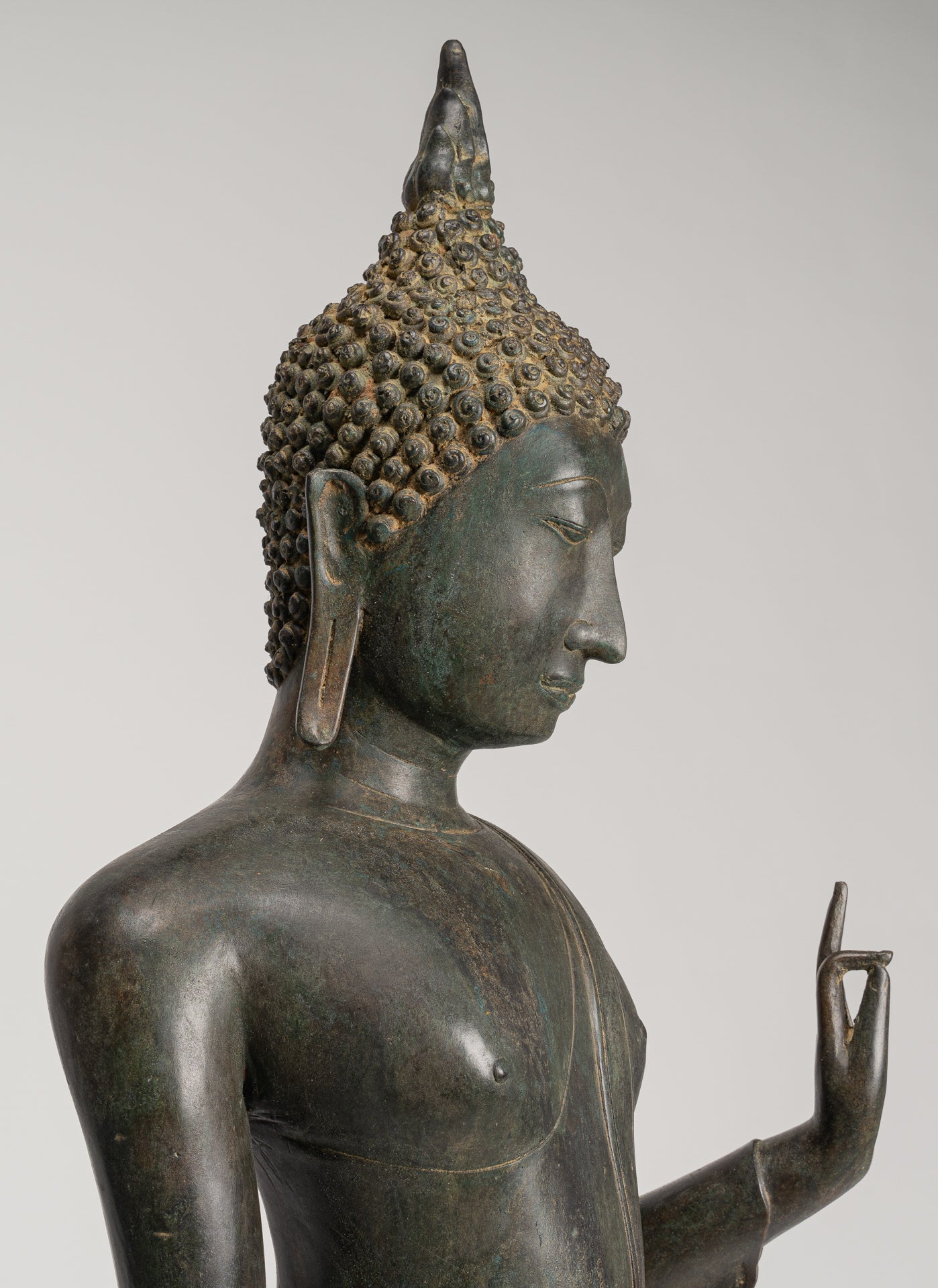 Antique Thai Style Sukhothai Bronze Protection Walking Buddha Statue - 116cm/46"