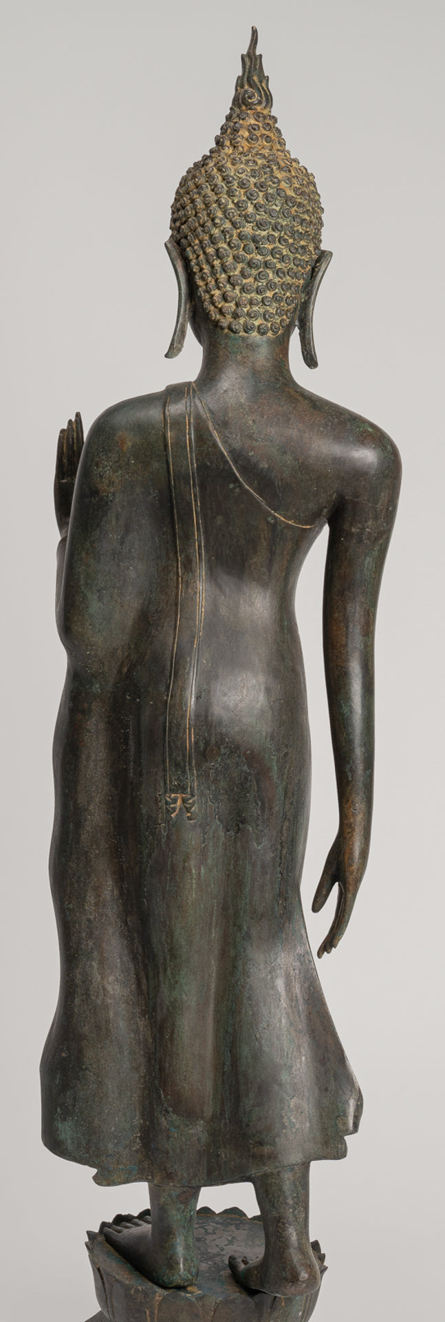Antique Thai Style Sukhothai Bronze Protection Walking Buddha Statue - 116cm/46"