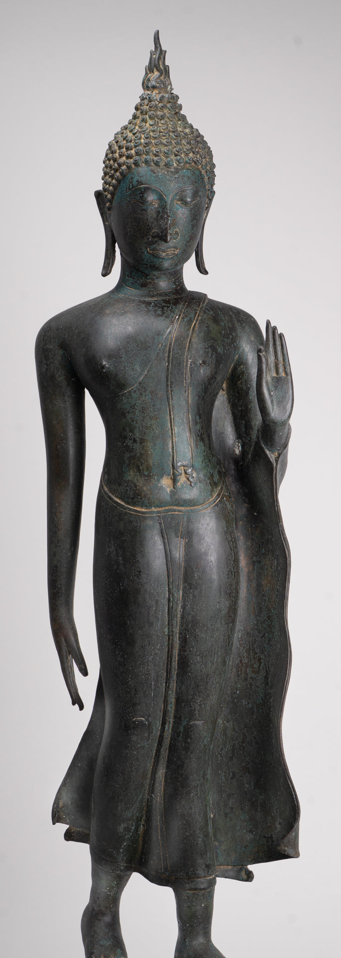 Antique Thai Style Sukhothai Bronze Protection Walking Buddha Statue - 117cm/47"