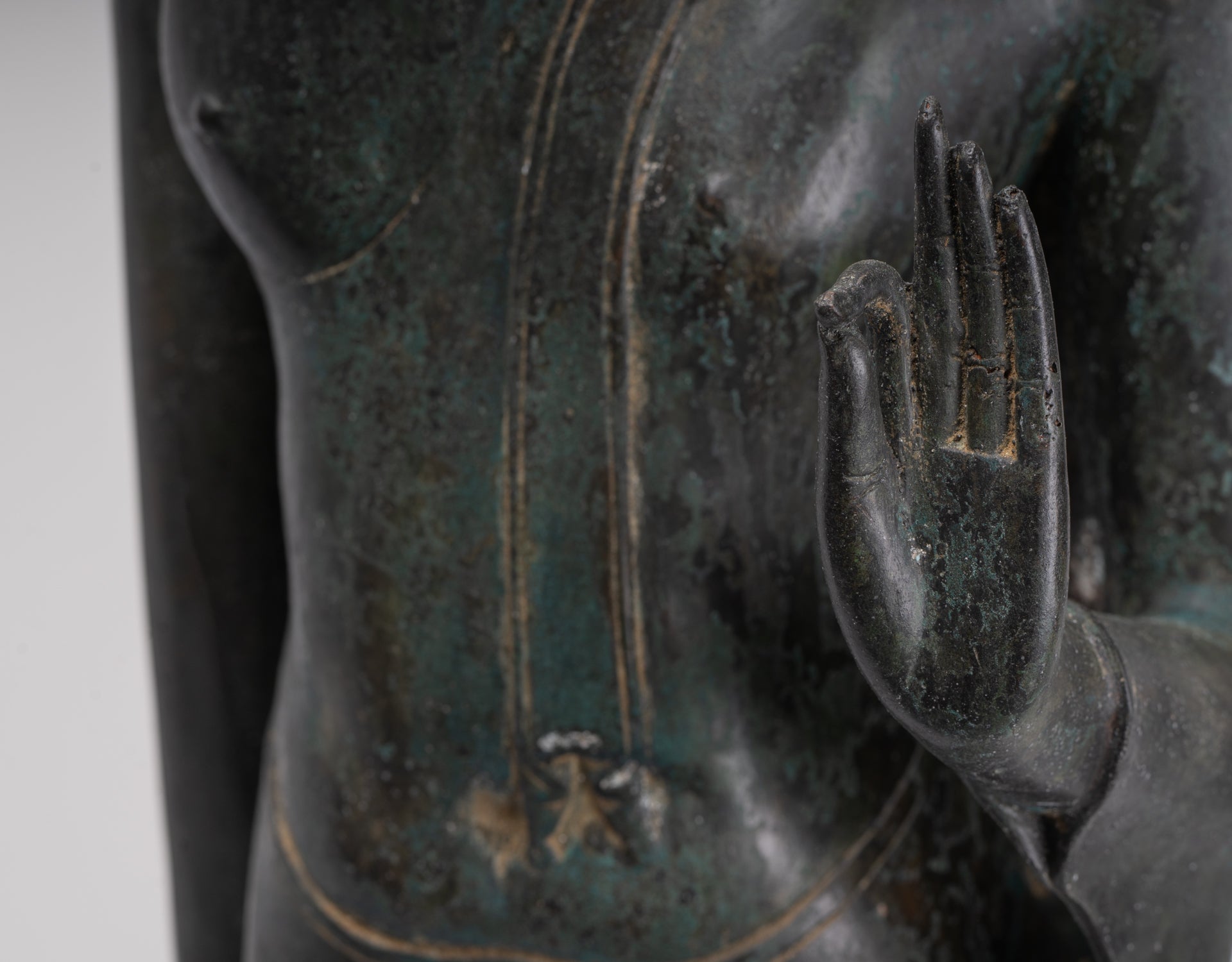 Antique Thai Style Sukhothai Bronze Protection Walking Buddha Statue - 117cm/47"