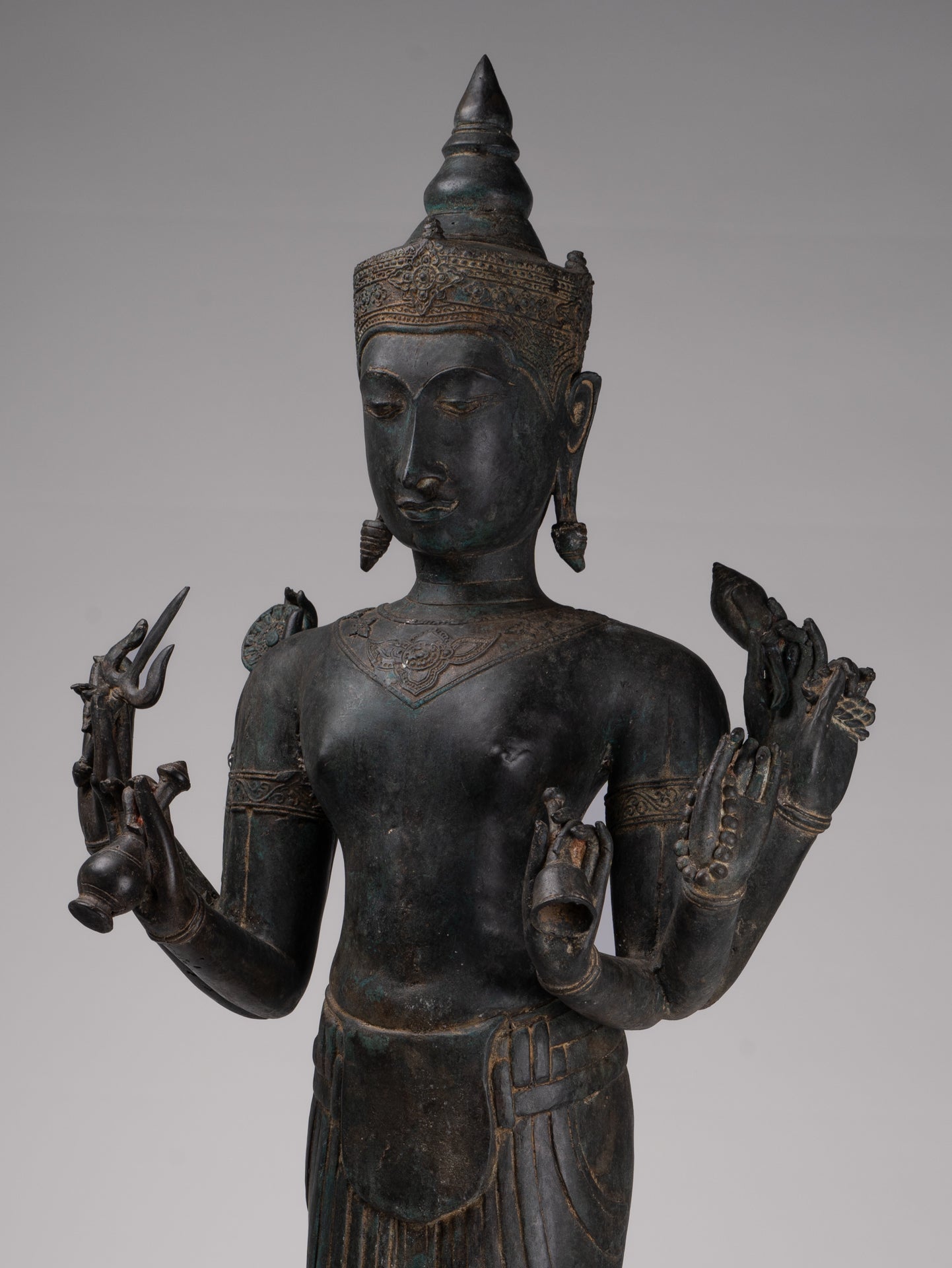 Vishnu Statue - Antique Thai Style Standing Bronze Vishnu Statue - 112cm/45"