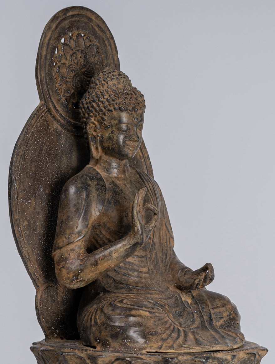 Buddha Statue - Antique Japanese Style Copper Seated Teaching Buddha Statue - 38cm/15"