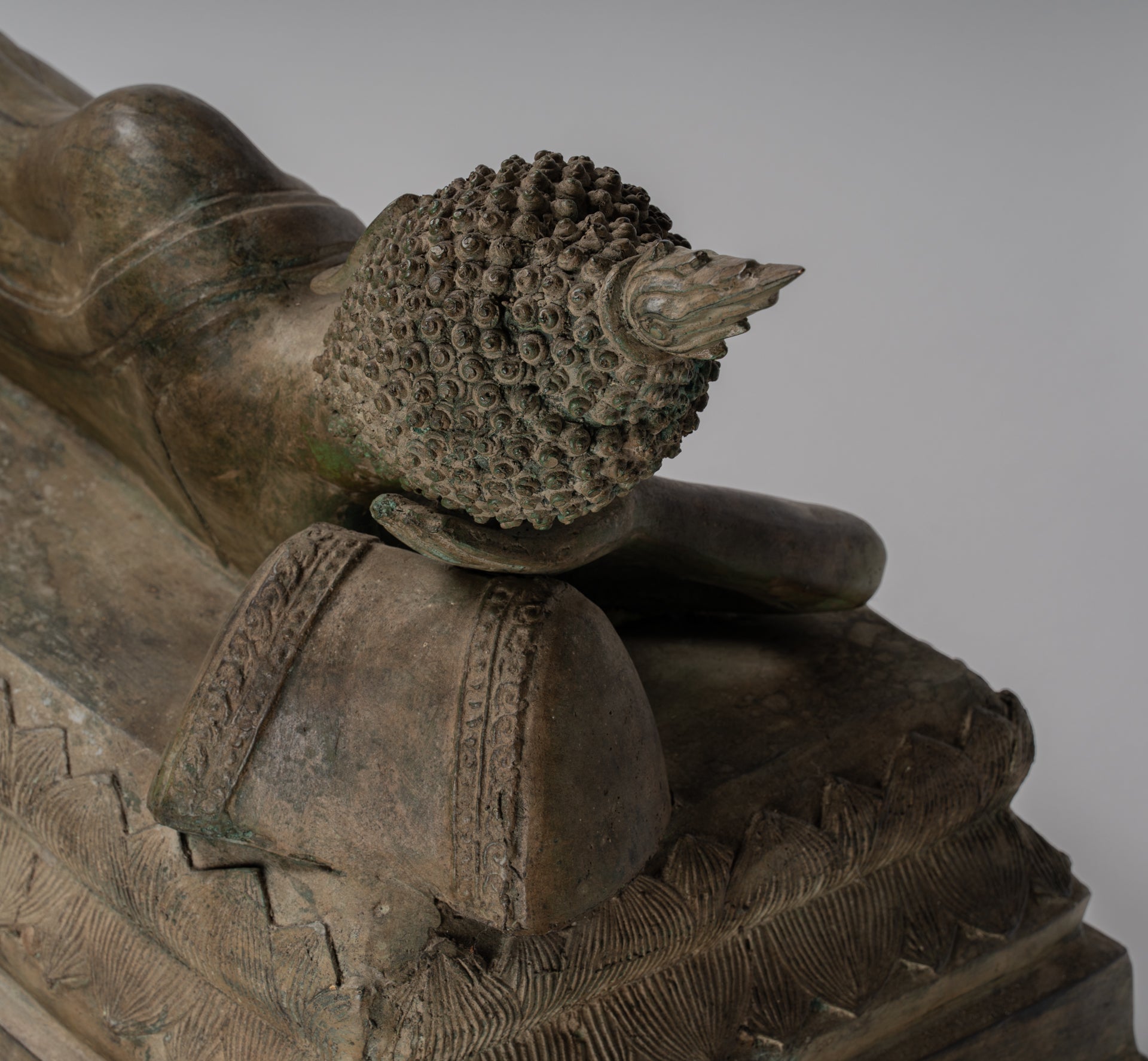 Statua Buddha - Antique Thai Thai Bronzo Sukhothai Reclining Nirvana Buddha Statua - 97cm/39 "