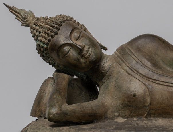 Statua Buddha - Antique Thai Thai Bronzo Sukhothai Reclining Nirvana Buddha Statua - 97cm/39 "