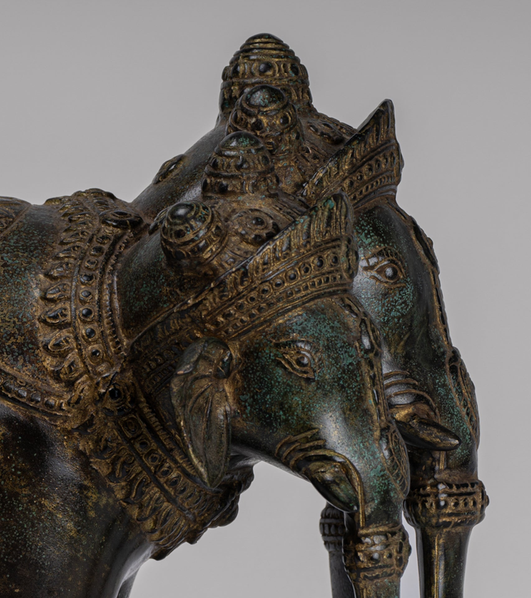 Antique Khmer Style Bronze Erawan Airavata or Elephant Statue - 32cm/13" Tall