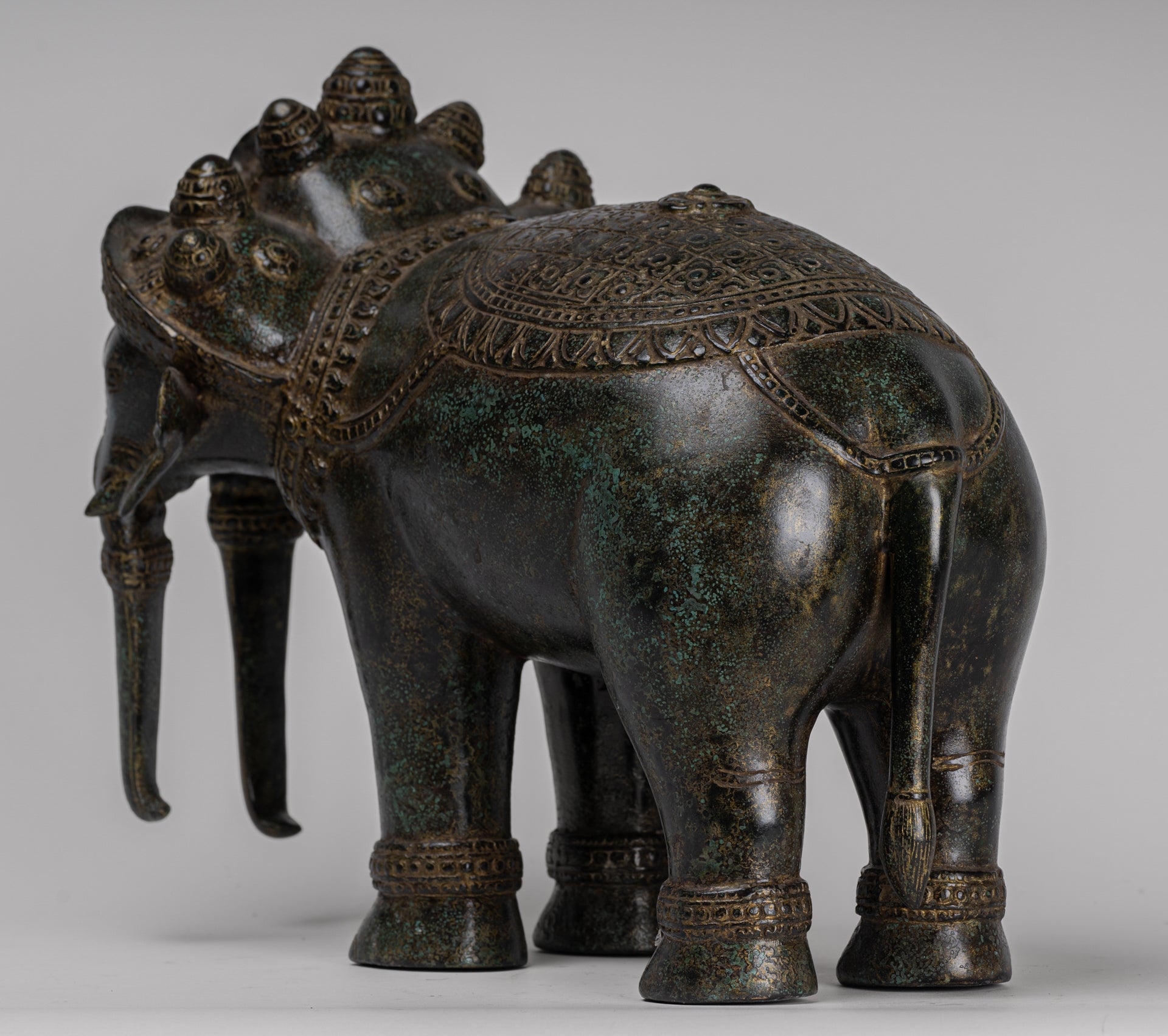 Antique Khmer Style Bronze Erawan Airavata or Elephant Statue - 32cm/13" Tall