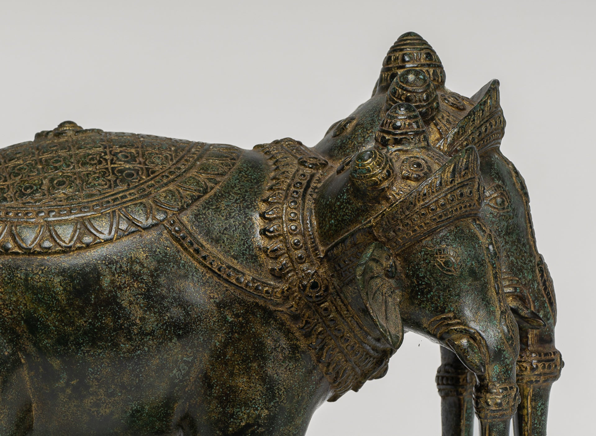Antique Khmer Style Bronze Erawan Airavata or Elephant Statue - 31cm/12" Tall