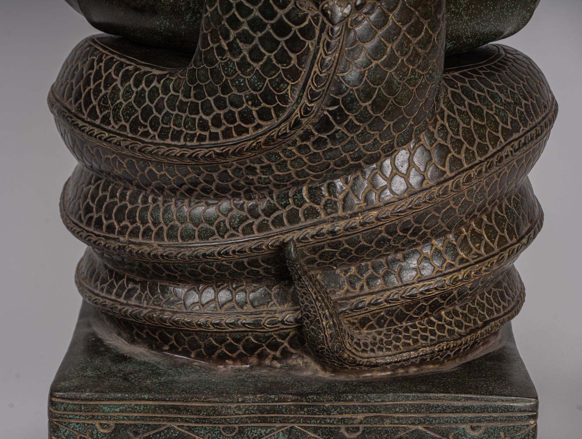 Buddha Statue - Antique Bayon Style Khmer Seated Bronze Naga Meditation Buddha - 114cm/46"