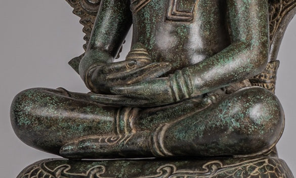 Buddha Statue - Antique Bayon Style Khmer Seated Bronze Naga Meditation Buddha - 114cm/46"