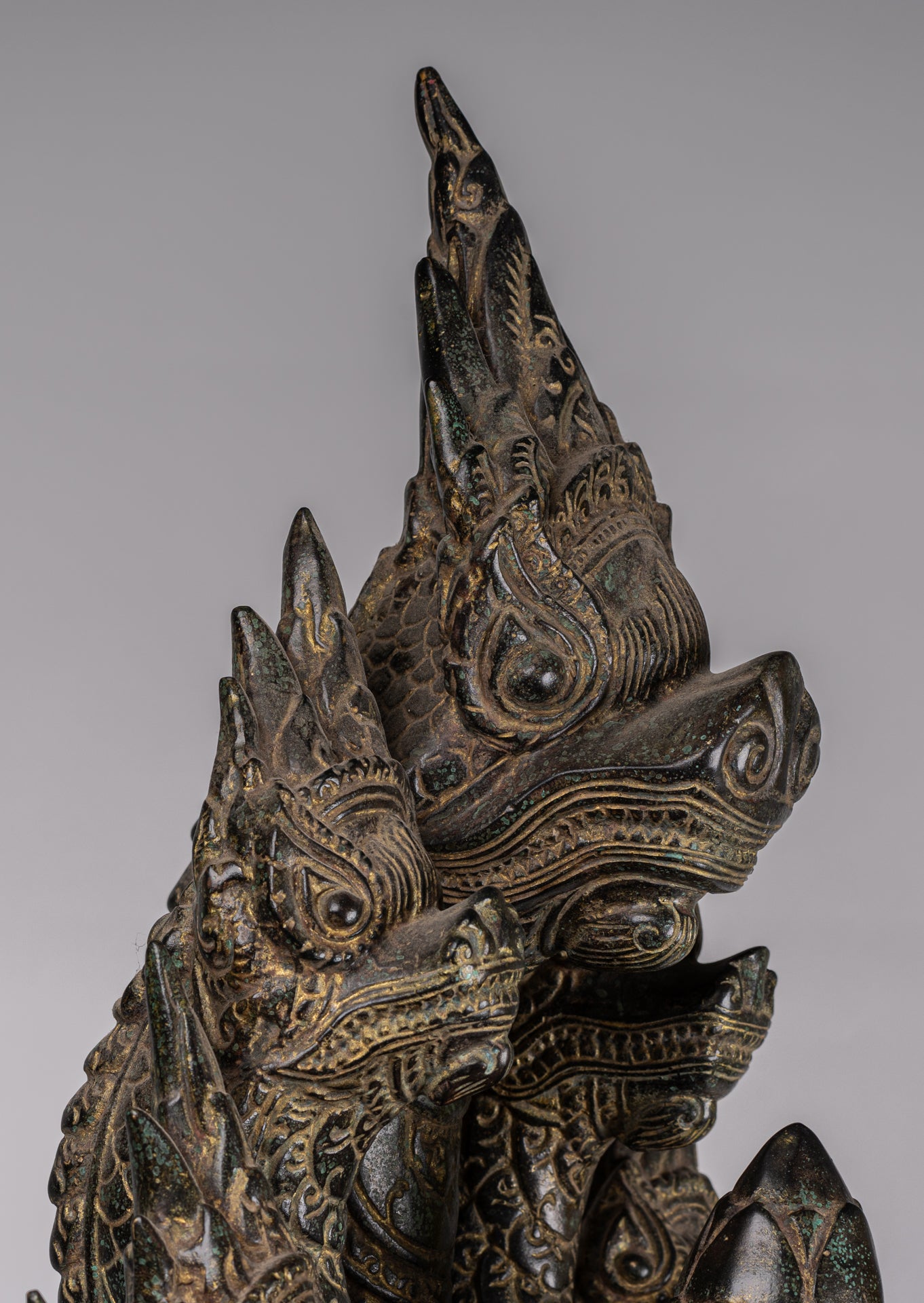 Buddha Statue - Antique Bayon Style Khmer Seated Bronze Naga Meditation Buddha - 114cm/46"