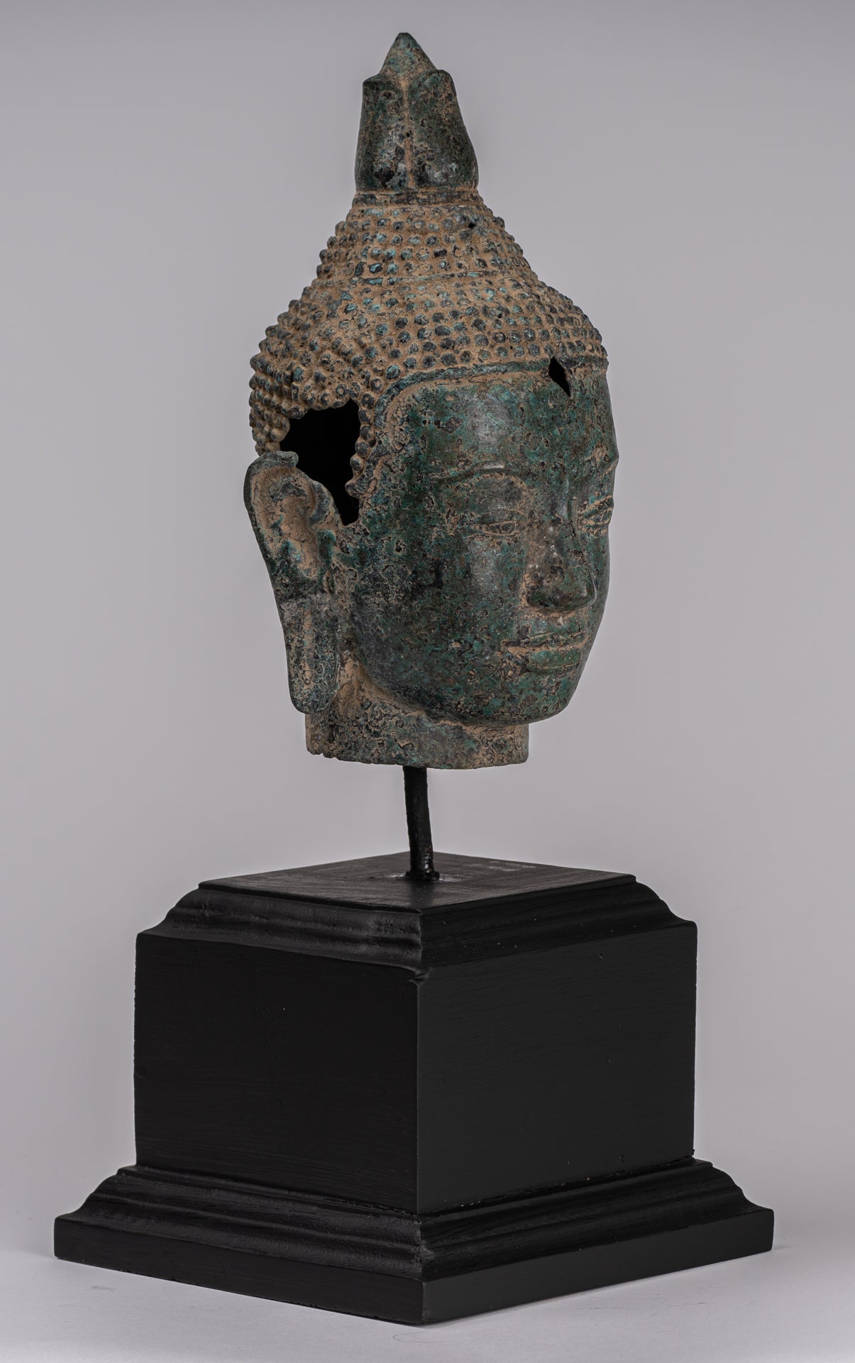 Buddha Statue - Antique Khmer Style Bronze Lotus Flower Buddha Head - 36cm/14"