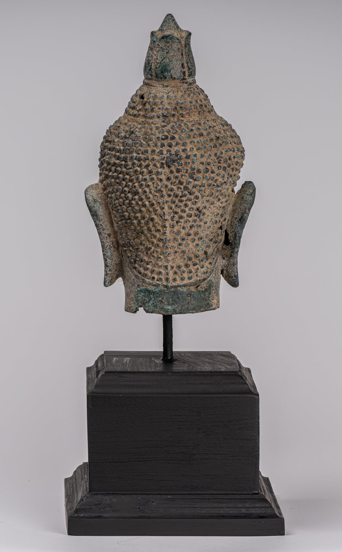 Buddha Statue - Antique Khmer Style Bronze Lotus Flower Buddha Head - 36cm/14"