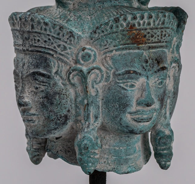 Bodhisattva - Antique Koh Ker Style Mounted Bronze Hevajra Statue - 24cm/10"