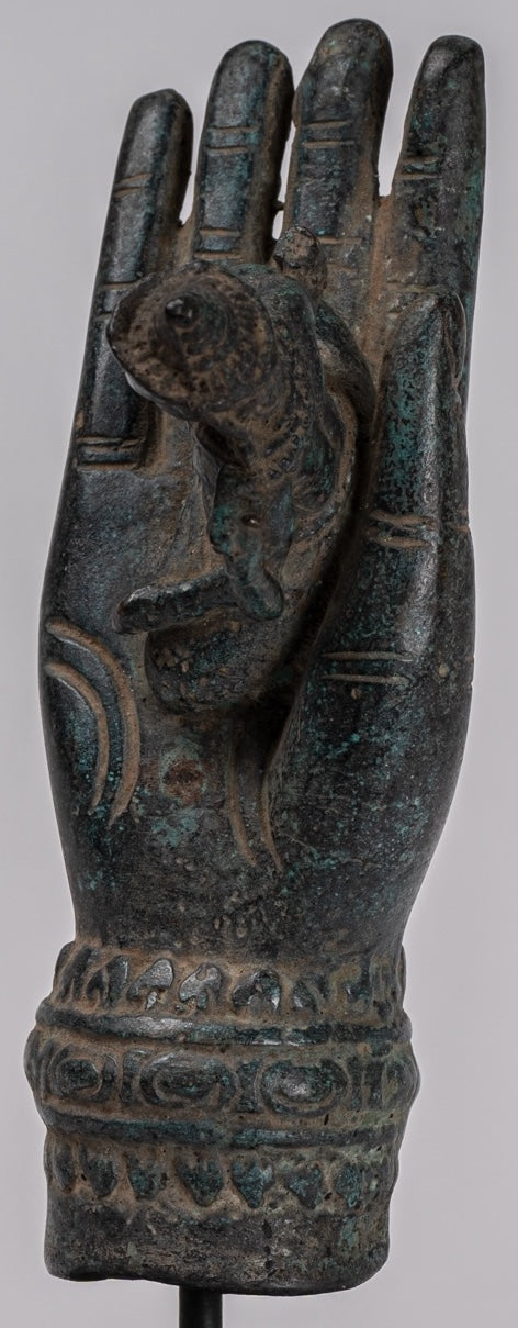 Mano de bronce de bronce de estilo jemer antiguo y brahma - 21 cm/8 "