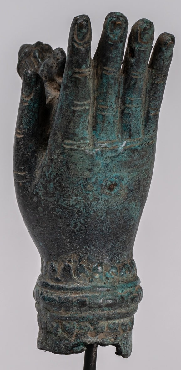 Mano de bronce de bronce de estilo jemer antiguo y brahma - 21 cm/8 "