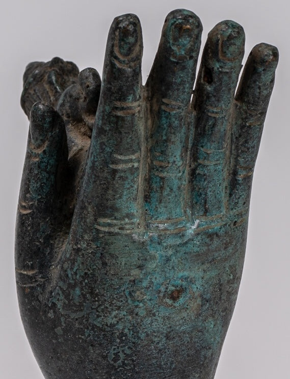 Mano de bronce de bronce de estilo jemer antiguo y brahma - 21 cm/8 "