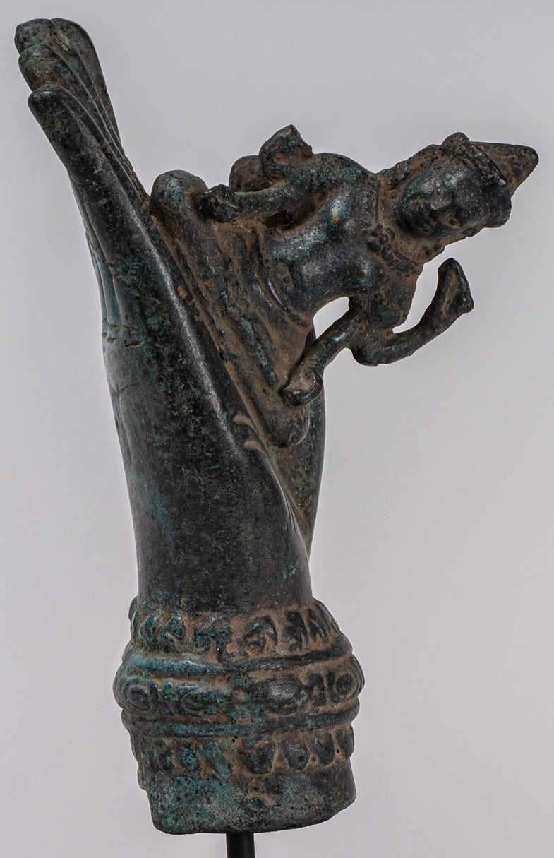 Mano de bronce de bronce de estilo jemer antiguo y brahma - 21 cm/8 "