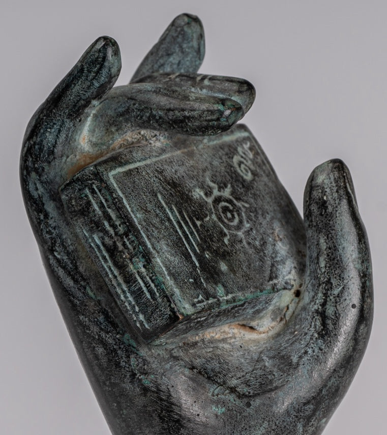 Mano de bronce de bronce del sudeste asiático de estilo antiguo montado - 17cm/7 "