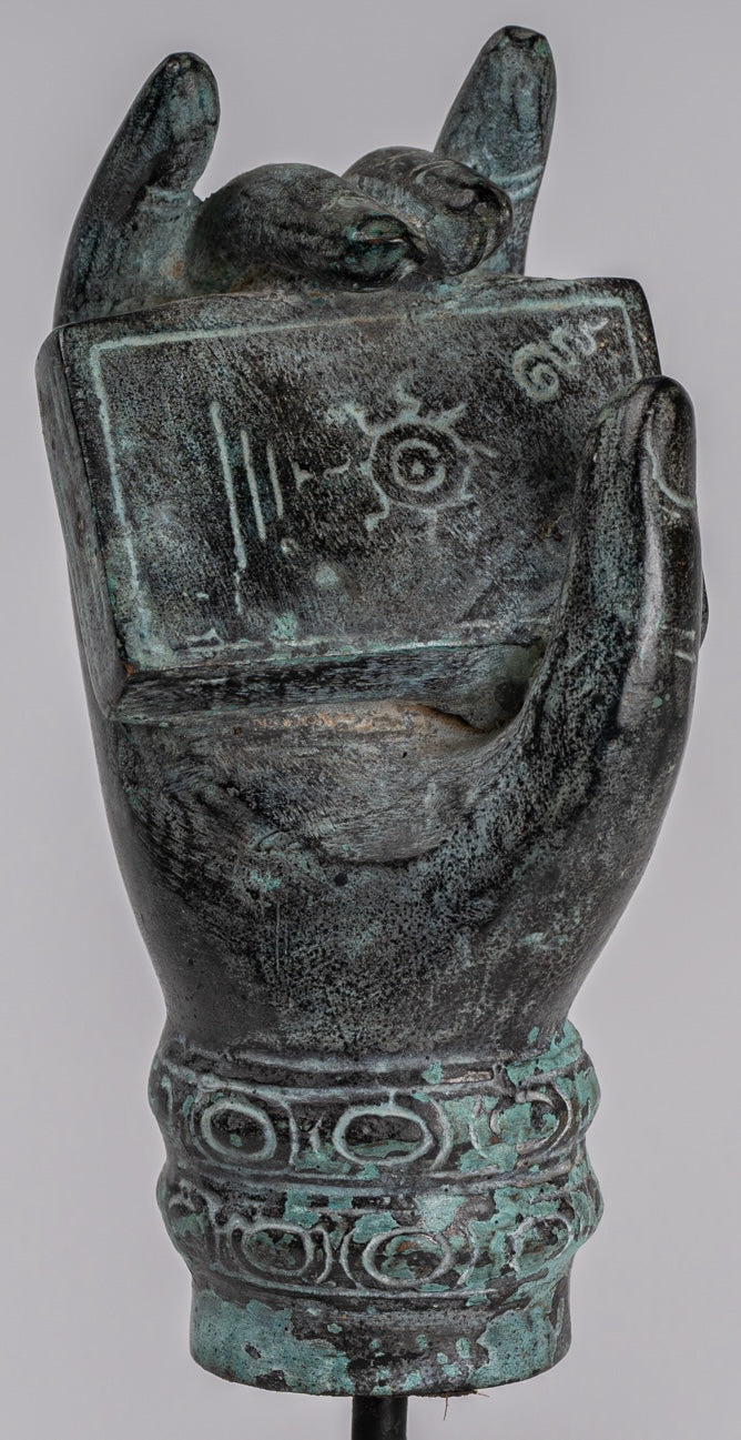 Mano de bronce de bronce del sudeste asiático de estilo antiguo montado - 17cm/7 "