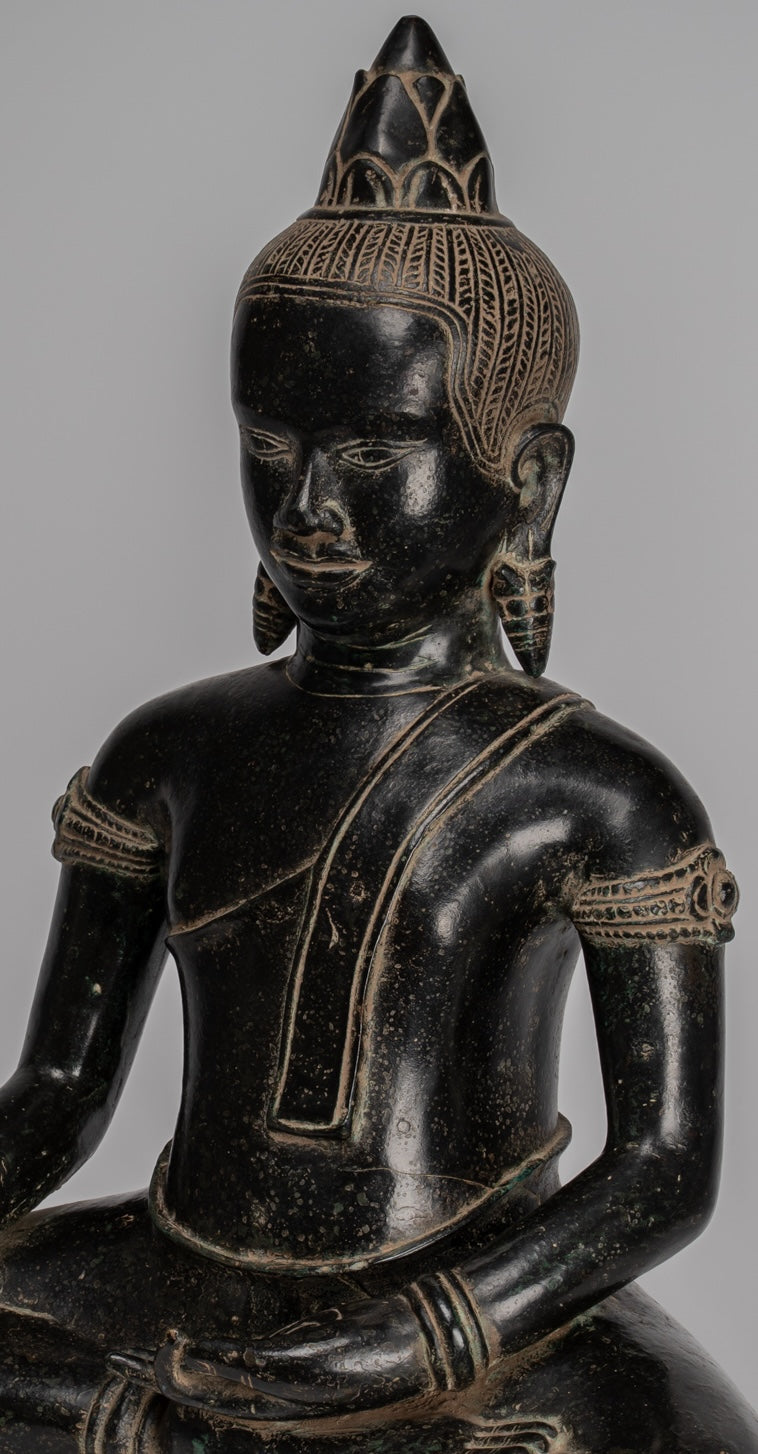 Buddha Statue - Antique Khmer Style Bronze Enlightenment Bayon Buddha Statue - 57cm/23"