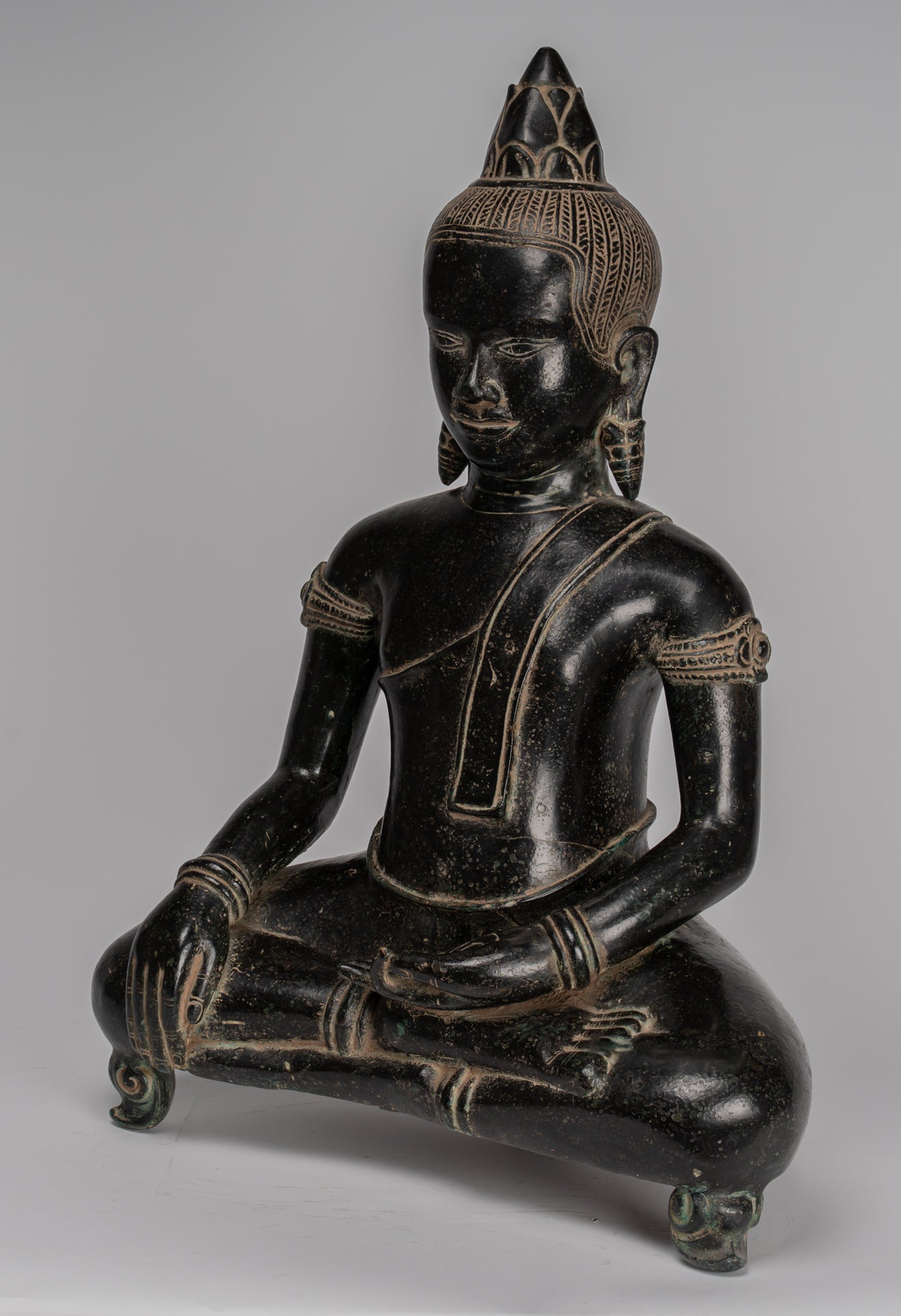 Buddha Statue - Antique Khmer Style Bronze Enlightenment Bayon Buddha Statue - 57cm/23"
