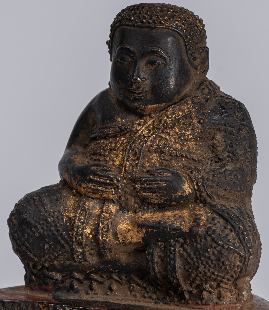 Statua Buddha - Antique Thai Thai Bronze Rattanakosin Happy, Fat, ridendo statua di Buddha - 14 cm/6 "
