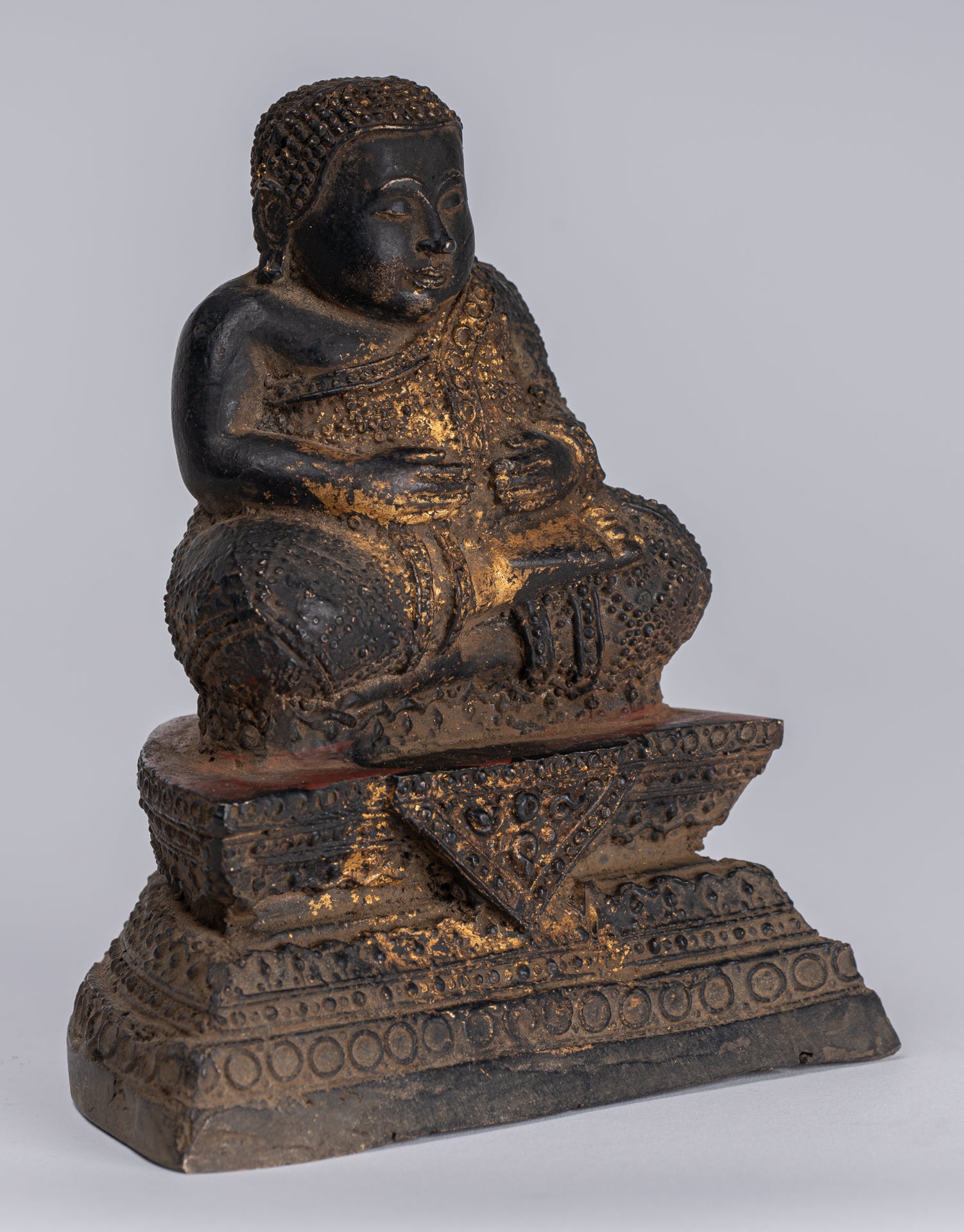 Statua Buddha - Antique Thai Thai Bronze Rattanakosin Happy, Fat, ridendo statua di Buddha - 14 cm/6 "