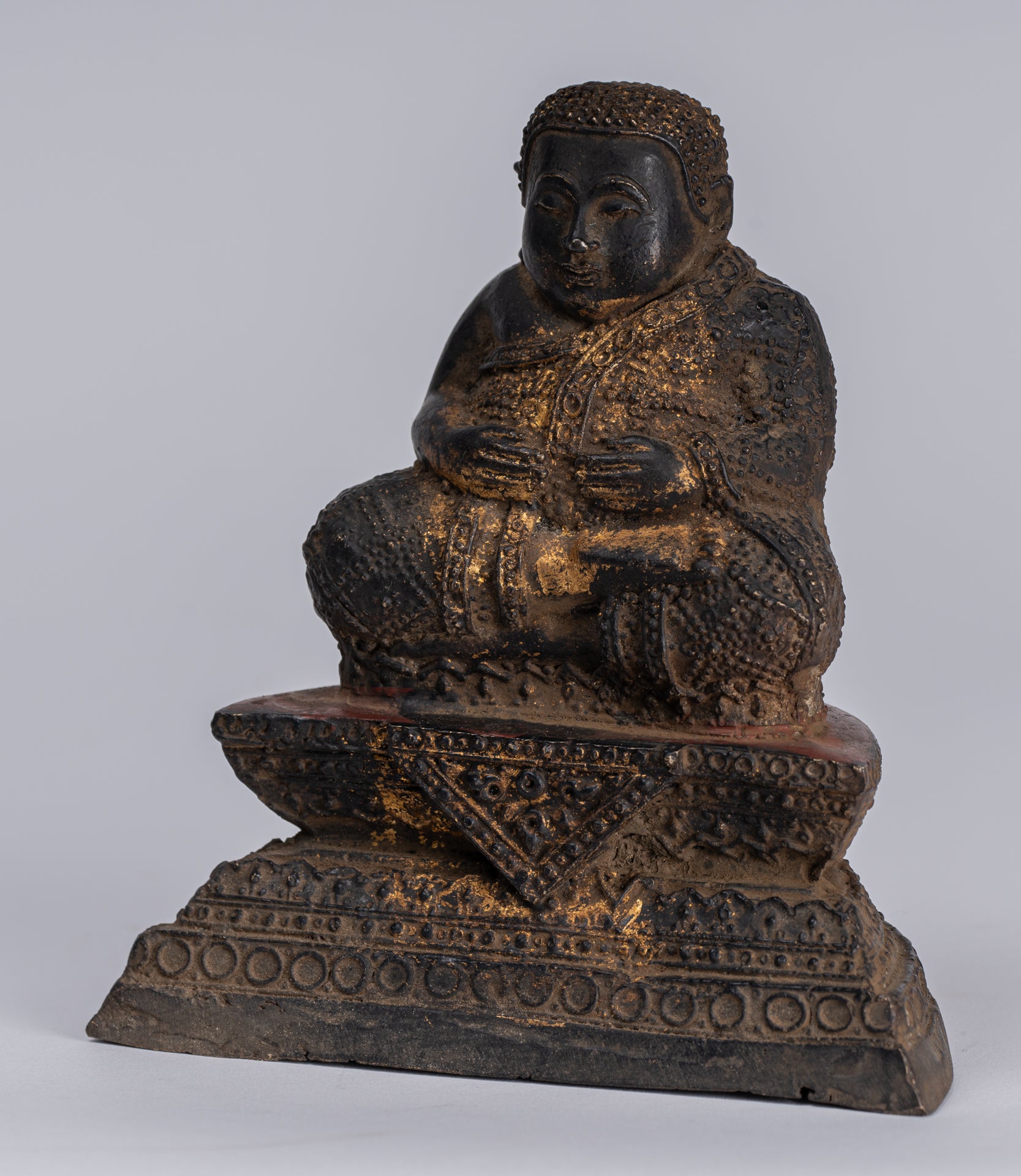 Statua Buddha - Antique Thai Thai Bronze Rattanakosin Happy, Fat, ridendo statua di Buddha - 14 cm/6 "
