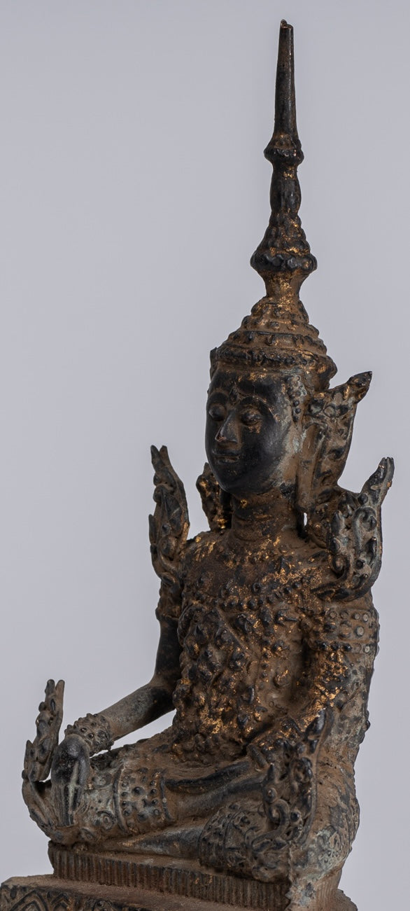 Buddha Statue - Antique Thai Style Bronze Rattanakosin Enlightenment Buddha Statue - 21cm/8"