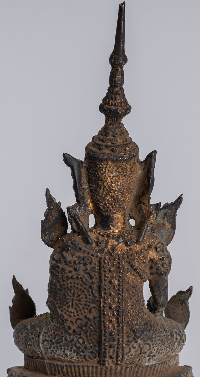 Buddha Statue - Antique Thai Style Bronze Rattanakosin Enlightenment Buddha Statue - 21cm/8"