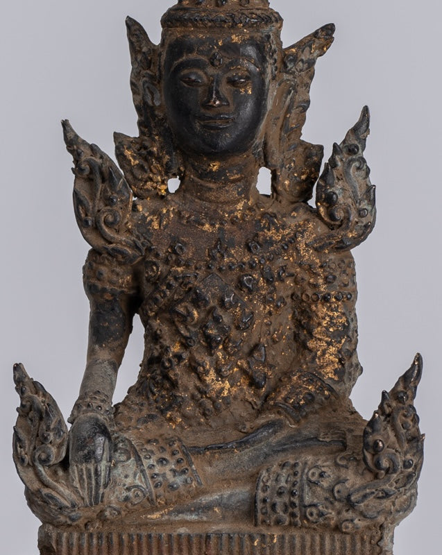 Buddha Statue - Antique Thai Style Bronze Rattanakosin Enlightenment Buddha Statue - 21cm/8"