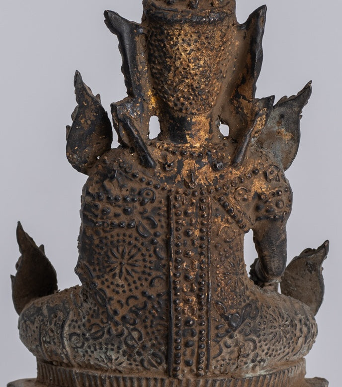 Buddha Statue - Antique Thai Style Bronze Rattanakosin Enlightenment Buddha Statue - 21cm/8"