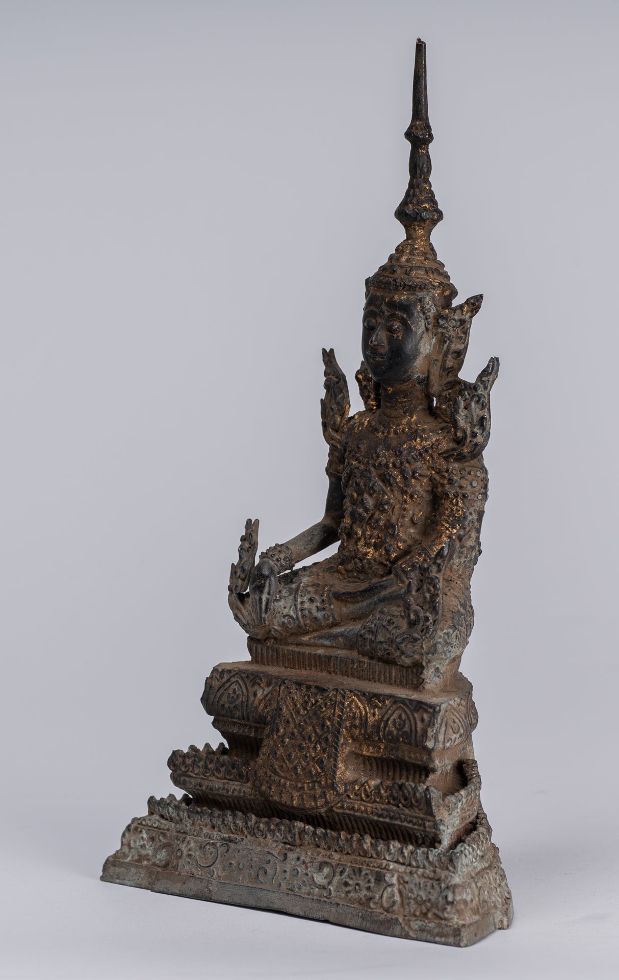 Buddha Statue - Antique Thai Style Bronze Rattanakosin Enlightenment Buddha Statue - 21cm/8"