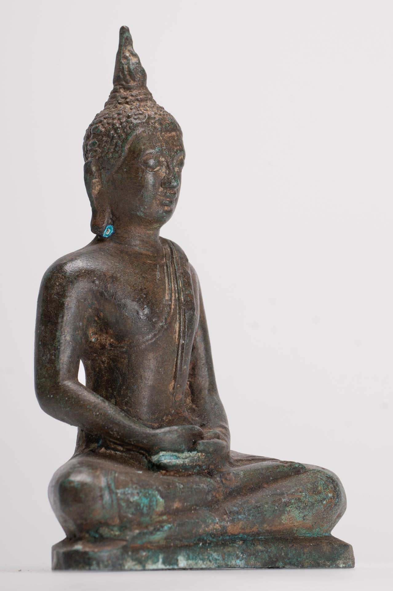 Buddha Sculpture - Antique Thai Style Bronze Seated Sukhothai Meditation Buddha Statue - 15cm/6"
